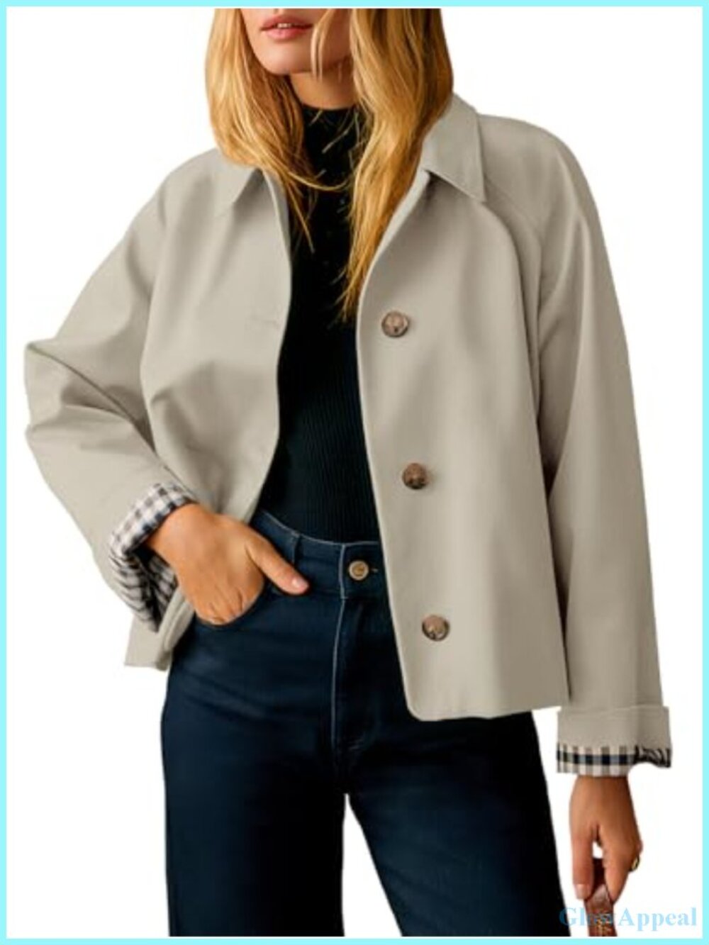 Cropped Trench Coat Lightweight Single Breasted Jacket